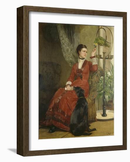 Lady with Parrot and Dog, C. 1880-Carl Constantin Steffeck-Framed Giclee Print