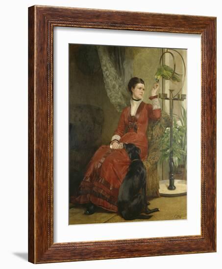 Lady with Parrot and Dog, C. 1880-Carl Constantin Steffeck-Framed Giclee Print