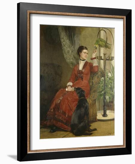 Lady with Parrot and Dog, C. 1880-Carl Constantin Steffeck-Framed Giclee Print