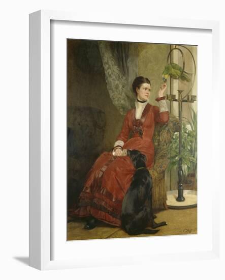 Lady with Parrot and Dog, C. 1880-Carl Constantin Steffeck-Framed Giclee Print