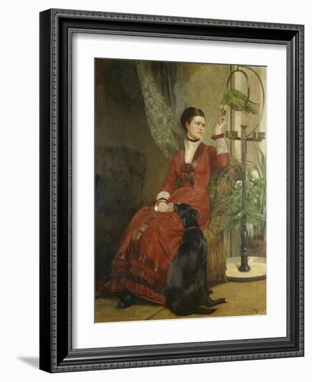 Lady with Parrot and Dog, C. 1880-Carl Constantin Steffeck-Framed Giclee Print