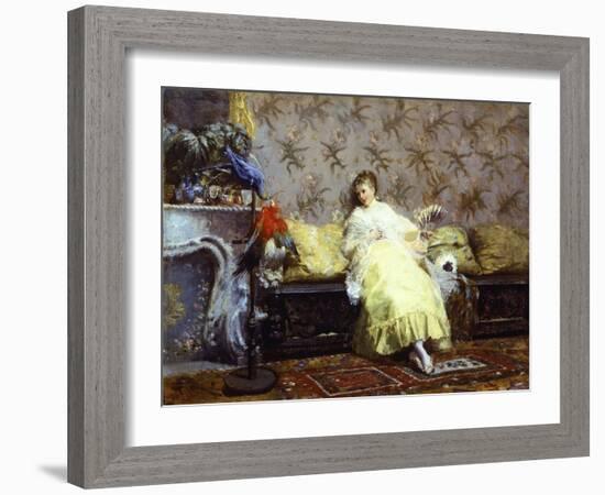 Lady with Parrots, Ca 1869-Giuseppe De Nittis-Framed Giclee Print