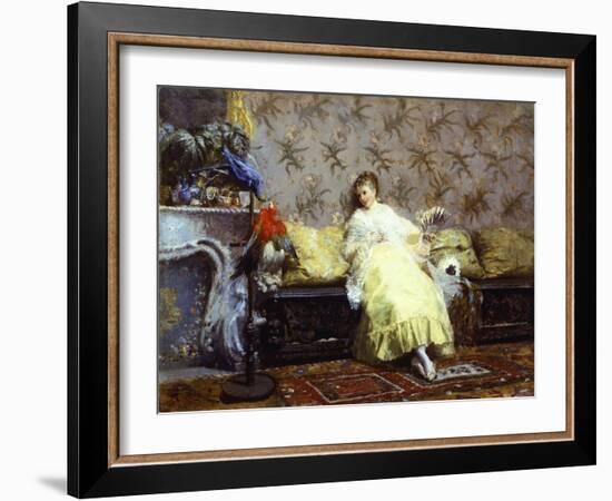 Lady with Parrots, Ca 1869-Giuseppe De Nittis-Framed Giclee Print