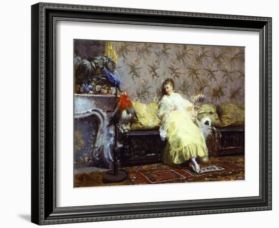 Lady with Parrots, Ca 1869-Giuseppe De Nittis-Framed Giclee Print