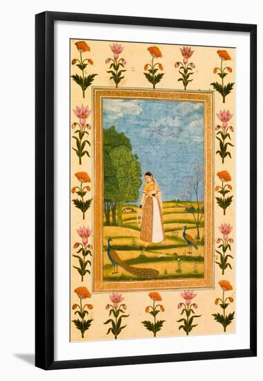 Lady With Peacocks-null-Framed Premium Giclee Print
