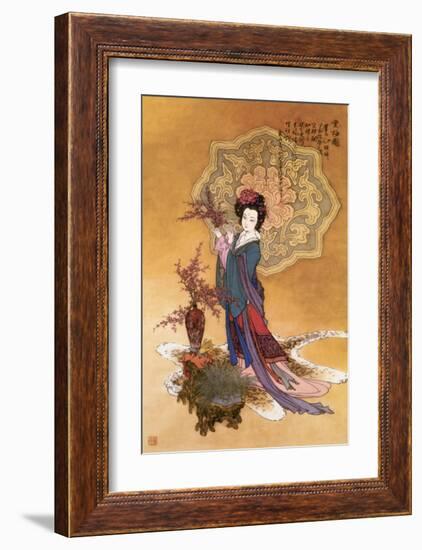 Lady with Plum Flowers-null-Framed Premium Giclee Print