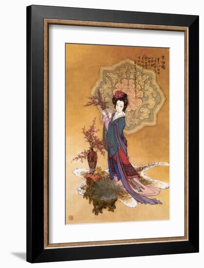 Lady with Plum Flowers-null-Framed Premium Giclee Print