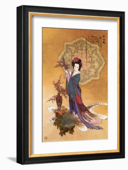 Lady with Plum Flowers-null-Framed Premium Giclee Print