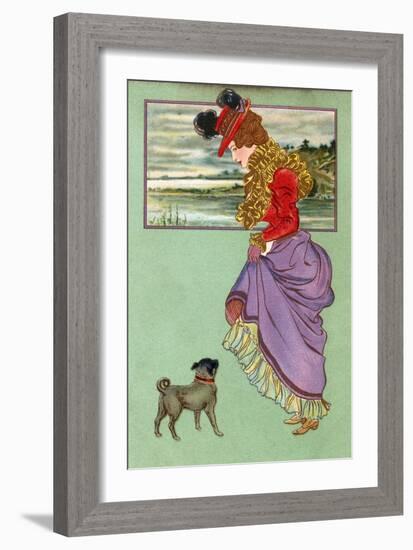 Lady with Pug Dog-null-Framed Art Print