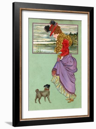 Lady with Pug Dog-null-Framed Art Print