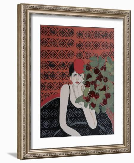 Lady with Red Hat and Red Roses, 2015-Susan Adams-Framed Giclee Print