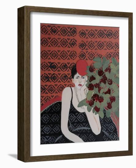 Lady with Red Hat and Red Roses, 2015-Susan Adams-Framed Giclee Print