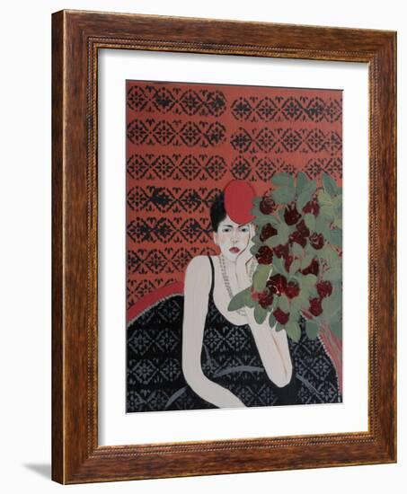 Lady with Red Hat and Red Roses, 2015-Susan Adams-Framed Giclee Print