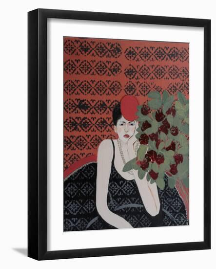 Lady with Red Hat and Red Roses, 2015-Susan Adams-Framed Giclee Print