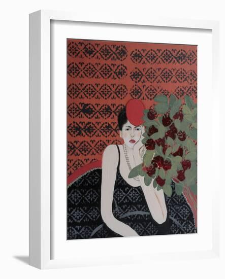 Lady with Red Hat and Red Roses, 2015-Susan Adams-Framed Giclee Print