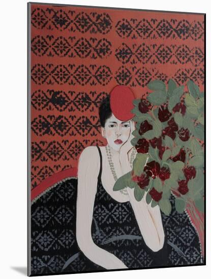 Lady with Red Hat and Red Roses, 2015-Susan Adams-Mounted Giclee Print