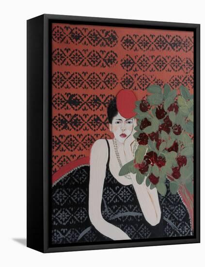 Lady with Red Hat and Red Roses, 2015-Susan Adams-Framed Premier Image Canvas