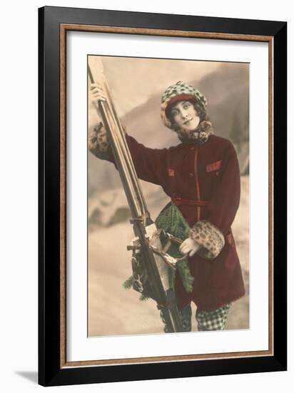 Lady with Skis-null-Framed Art Print