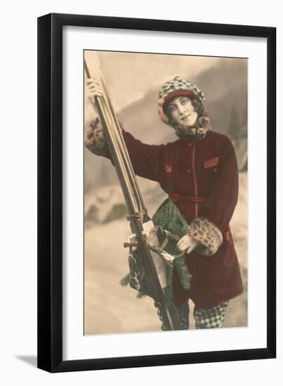 Lady with Skis-null-Framed Art Print