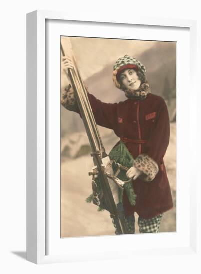 Lady with Skis-null-Framed Art Print