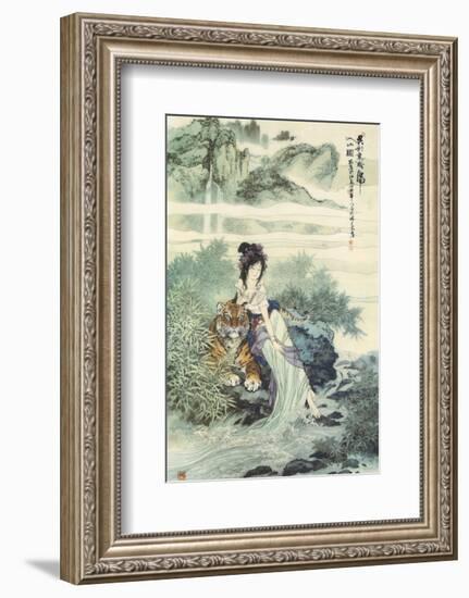 Lady with Tiger-null-Framed Premium Giclee Print