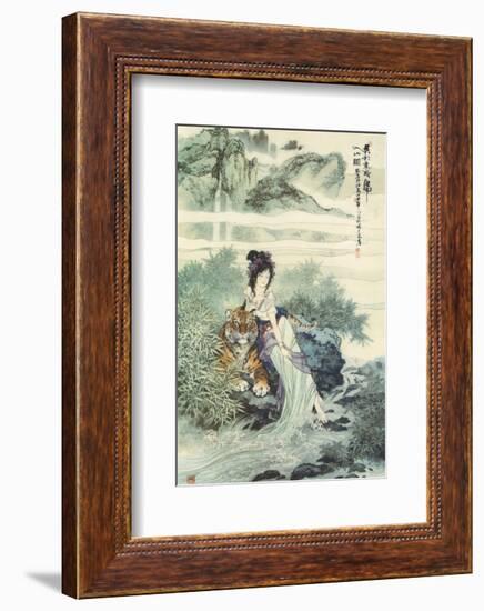 Lady with Tiger-null-Framed Premium Giclee Print