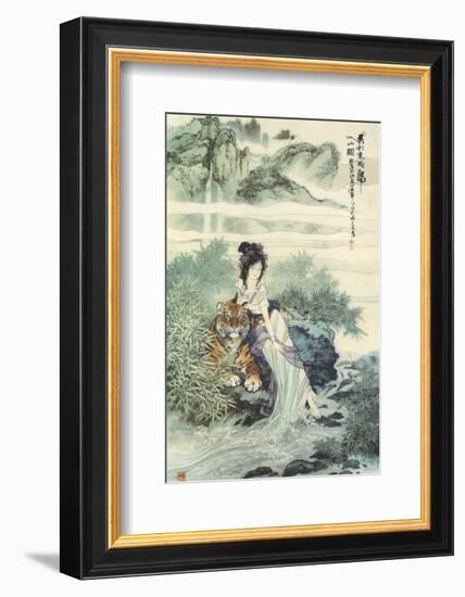 Lady with Tiger-null-Framed Premium Giclee Print