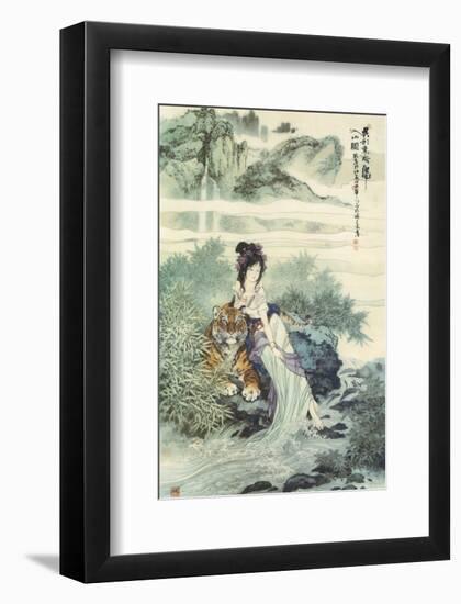 Lady with Tiger-null-Framed Premium Giclee Print