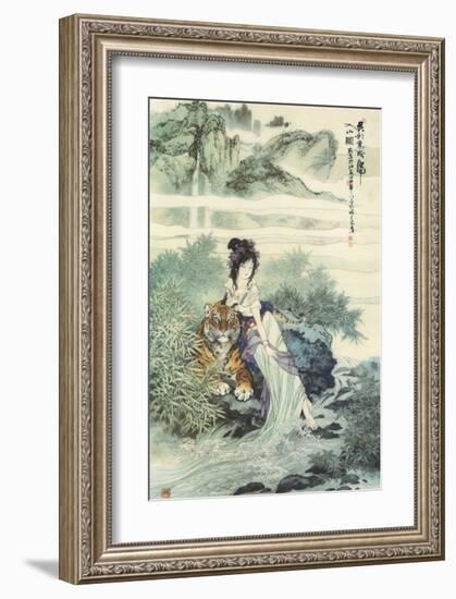 Lady with Tiger-null-Framed Premium Giclee Print