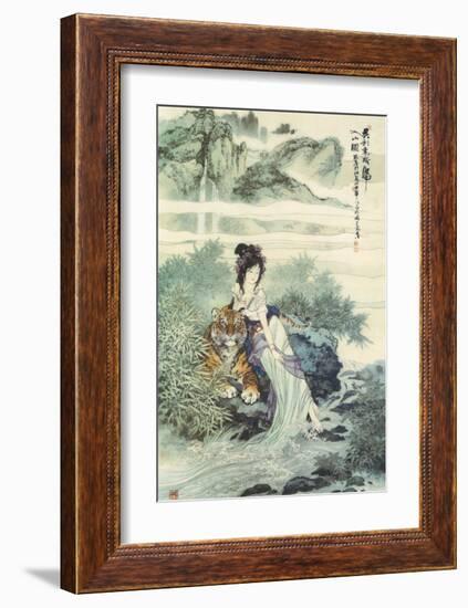 Lady with Tiger-null-Framed Premium Giclee Print