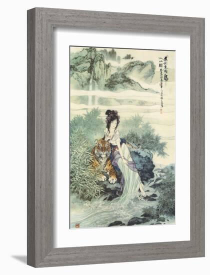 Lady with Tiger-null-Framed Premium Giclee Print