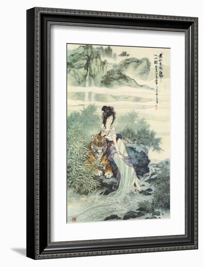 Lady with Tiger-null-Framed Premium Giclee Print