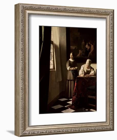 Lady Writing a Letter with Her Maid, circa 1670-Johannes Vermeer-Framed Giclee Print