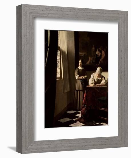 Lady Writing a Letter with Her Maid, circa 1670-Johannes Vermeer-Framed Giclee Print