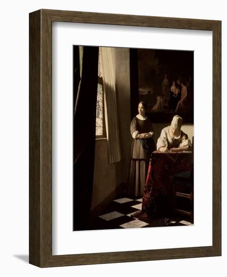 Lady Writing a Letter with Her Maid, circa 1670-Johannes Vermeer-Framed Giclee Print