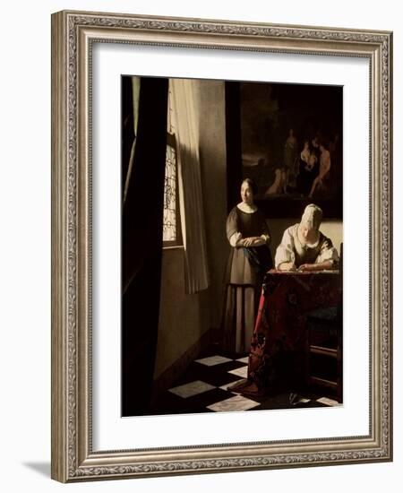 Lady Writing a Letter with Her Maid, circa 1670-Johannes Vermeer-Framed Giclee Print