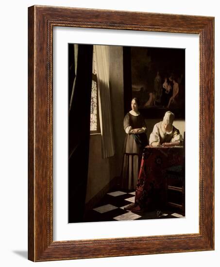 Lady Writing a Letter with Her Maid, circa 1670-Johannes Vermeer-Framed Giclee Print