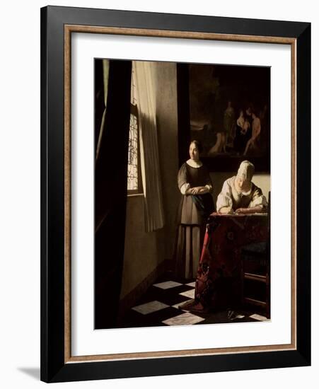 Lady Writing a Letter with Her Maid, circa 1670-Johannes Vermeer-Framed Giclee Print