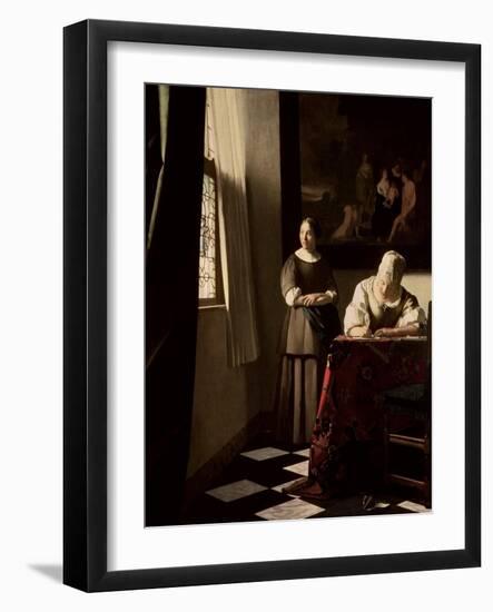 Lady Writing a Letter with Her Maid, circa 1670-Johannes Vermeer-Framed Giclee Print