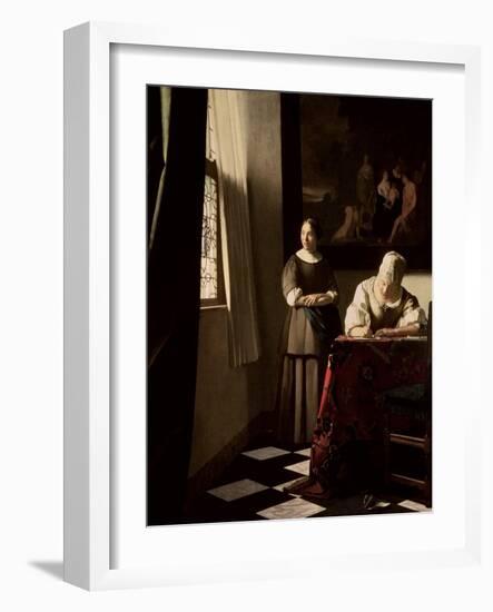 Lady Writing a Letter with Her Maid, circa 1670-Johannes Vermeer-Framed Giclee Print