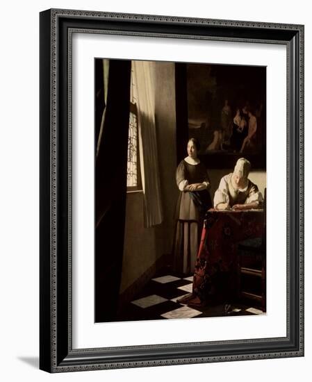 Lady Writing a Letter with Her Maid, circa 1670-Johannes Vermeer-Framed Giclee Print