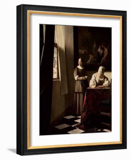 Lady Writing a Letter with Her Maid, circa 1670-Johannes Vermeer-Framed Giclee Print