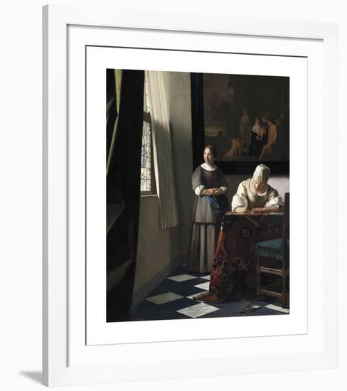 Lady Writing a Letter with her Maid-Jan Vermeer-Framed Premium Giclee Print