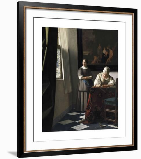 Lady Writing a Letter with her Maid-Jan Vermeer-Framed Premium Giclee Print