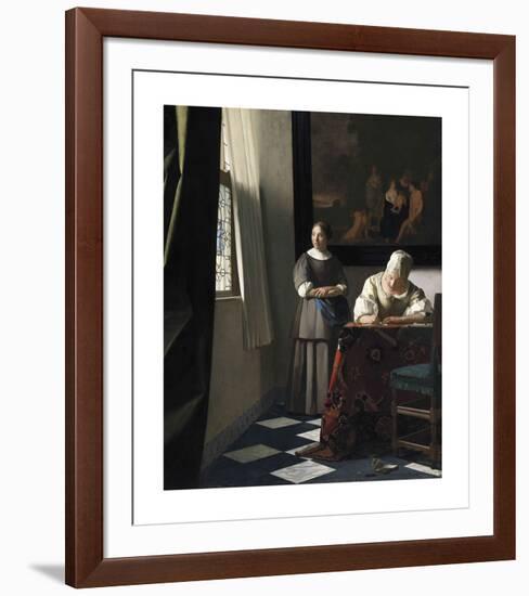 Lady Writing a Letter with her Maid-Jan Vermeer-Framed Premium Giclee Print