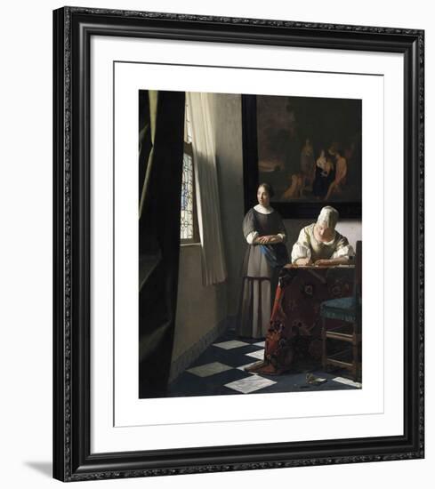 Lady Writing a Letter with her Maid-Jan Vermeer-Framed Premium Giclee Print