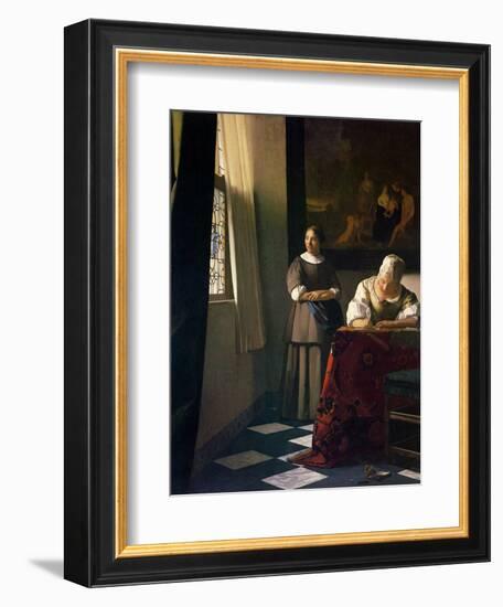 Lady Writing a Letter with Her Maid-Johannes Vermeer-Framed Giclee Print