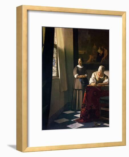 Lady Writing a Letter with Her Maid-Johannes Vermeer-Framed Giclee Print