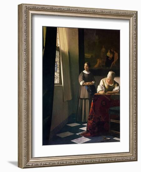 Lady Writing a Letter with Her Maid-Johannes Vermeer-Framed Giclee Print