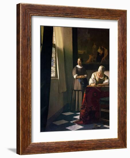 Lady Writing a Letter with Her Maid-Johannes Vermeer-Framed Giclee Print